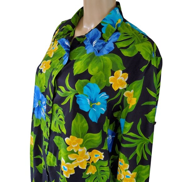 JONES NEW YORK Tropical Floral Blouse Women's 1x Plus Button Tab Sleeve Cotton - Picture 8 of 16